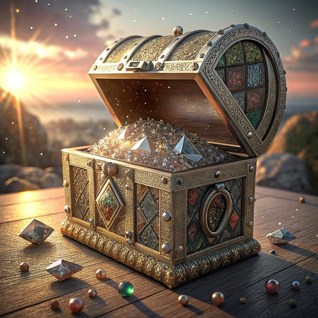 Ornate Treasure Chest Figurine in Sunlight