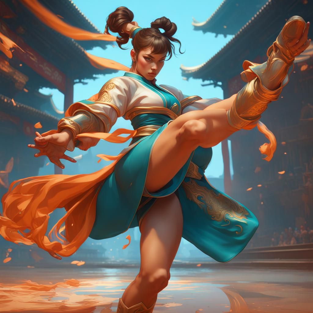 Chun-Li kicking 8k resolution concept art by Greg Rutkowski dynamic  lighting hyperdetailed intricately detailed Splash art trending on Artst...  - AI Generated Artwork - NightCafe Creator