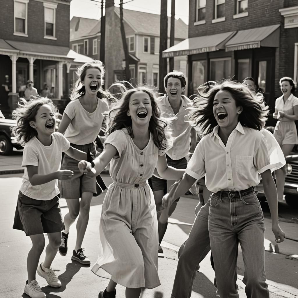 A nostalgic, black and white photograph of a young group of ...