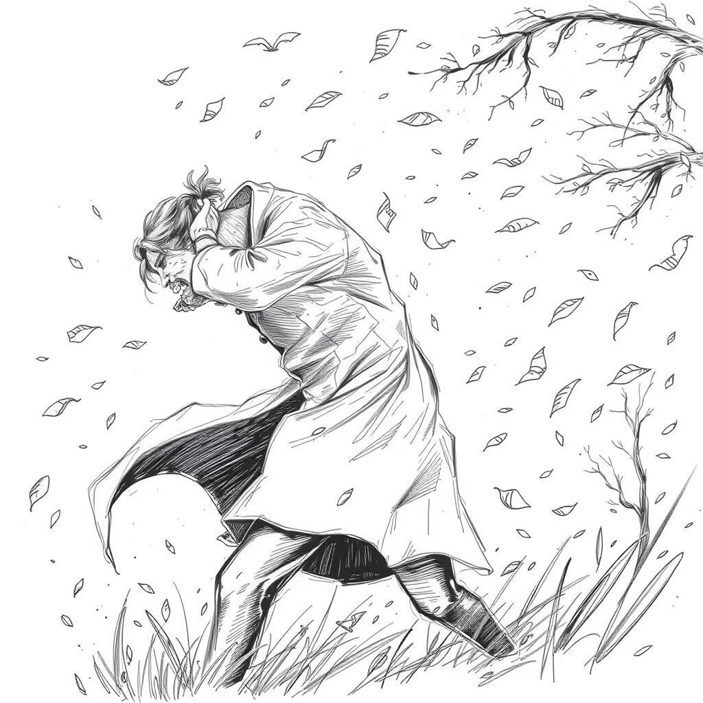 a man struggles in a fierce wind  by @Easter Bunny