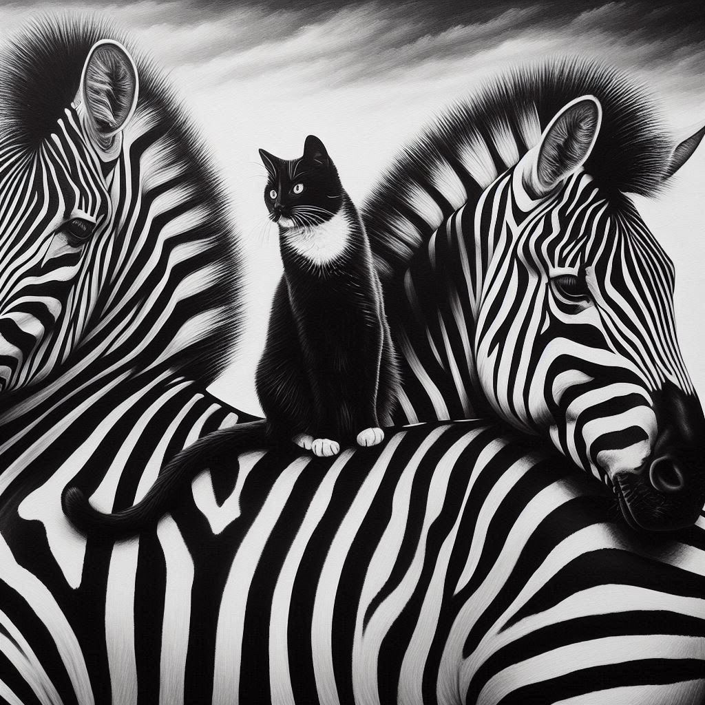 black and white animals.