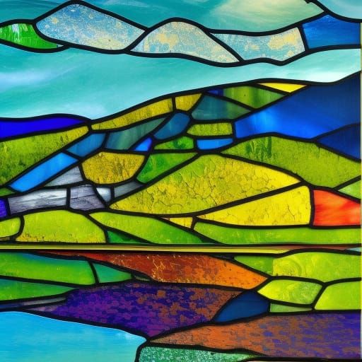 Lake District Northwest England Scene stained glass - AI Generated ...