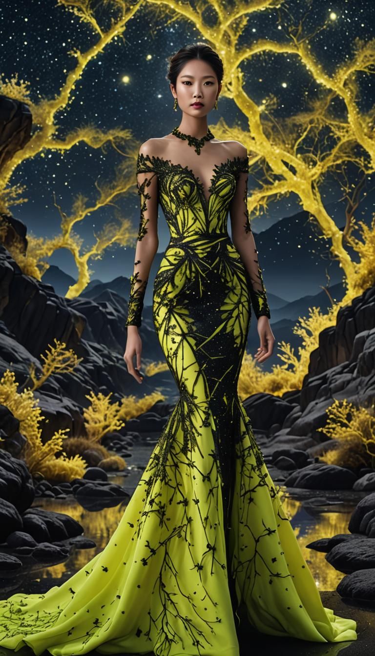 Neon Gown Couture in Underwater Starry Scene