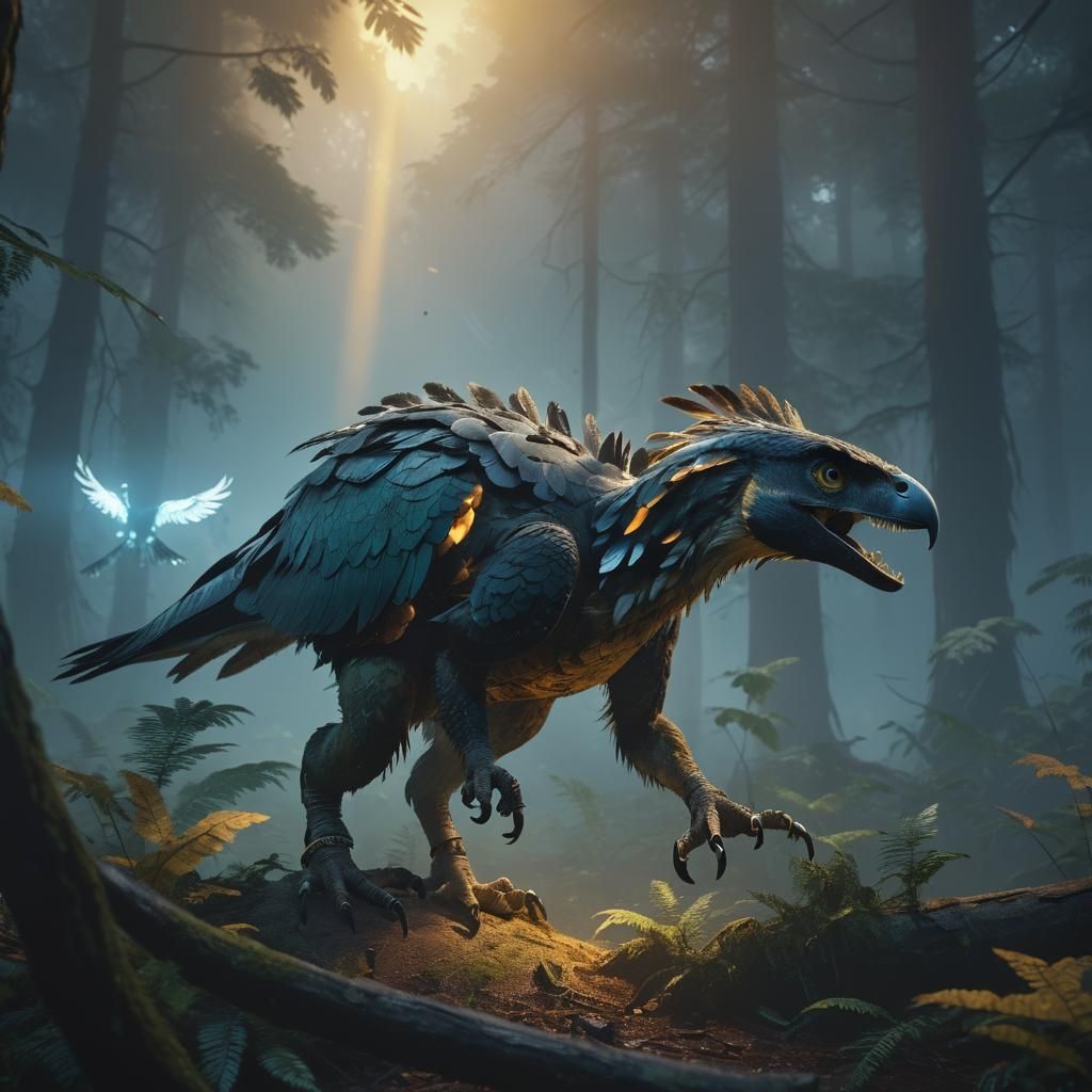 Dinosaur Raptors detailed matte painting, deep color, fantastical, intricate detail, splash screen, complementary colors, fantasy concept ar...