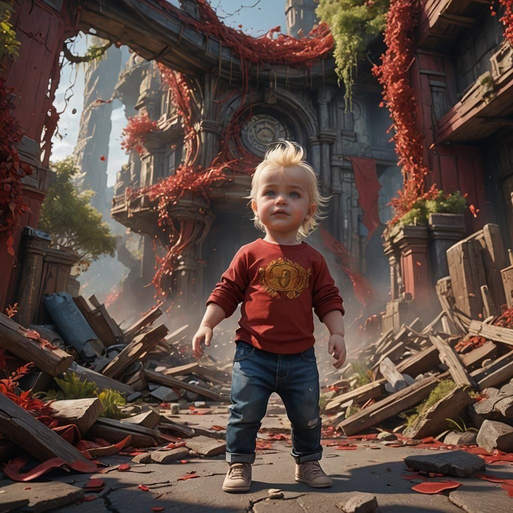 Blond Baby in Red Shirt: Fantasy Concept Art