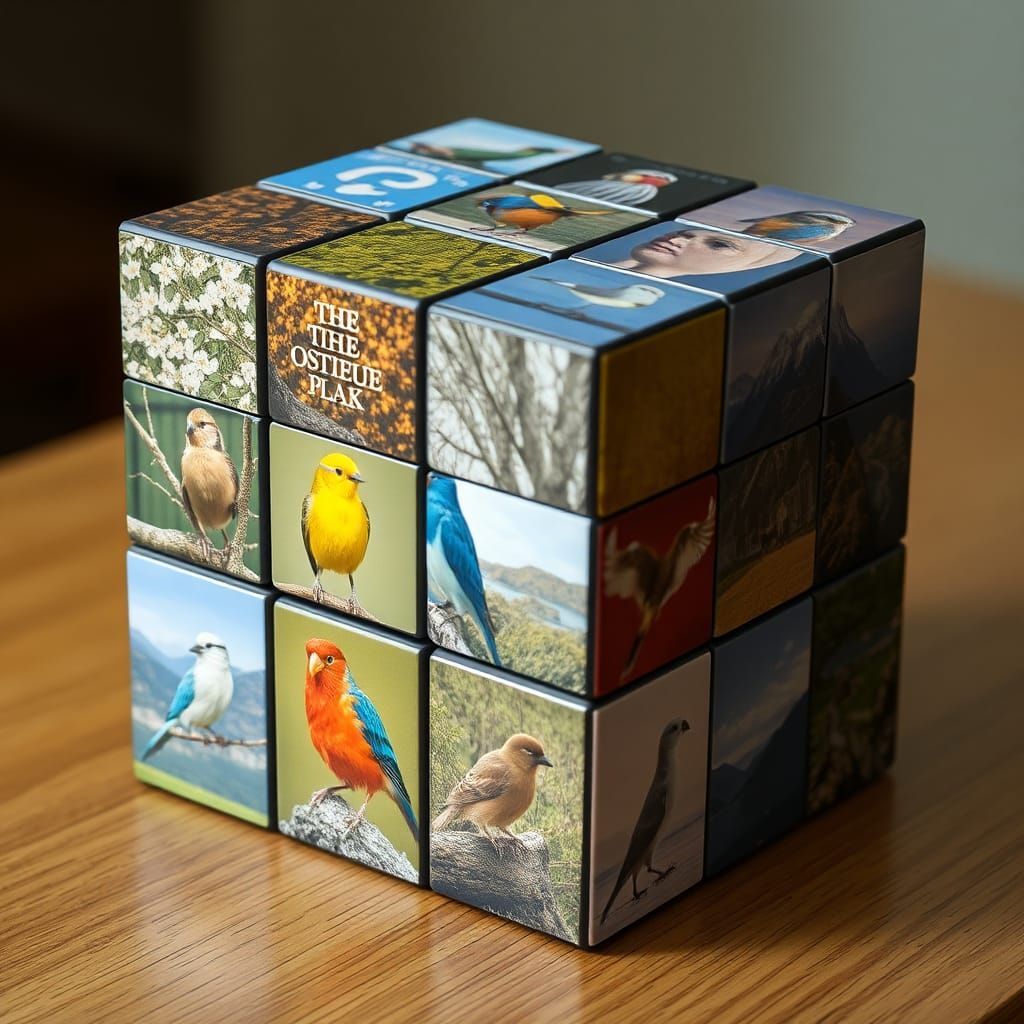 A surreal Rubik's cube that shows different scenes of differ...
