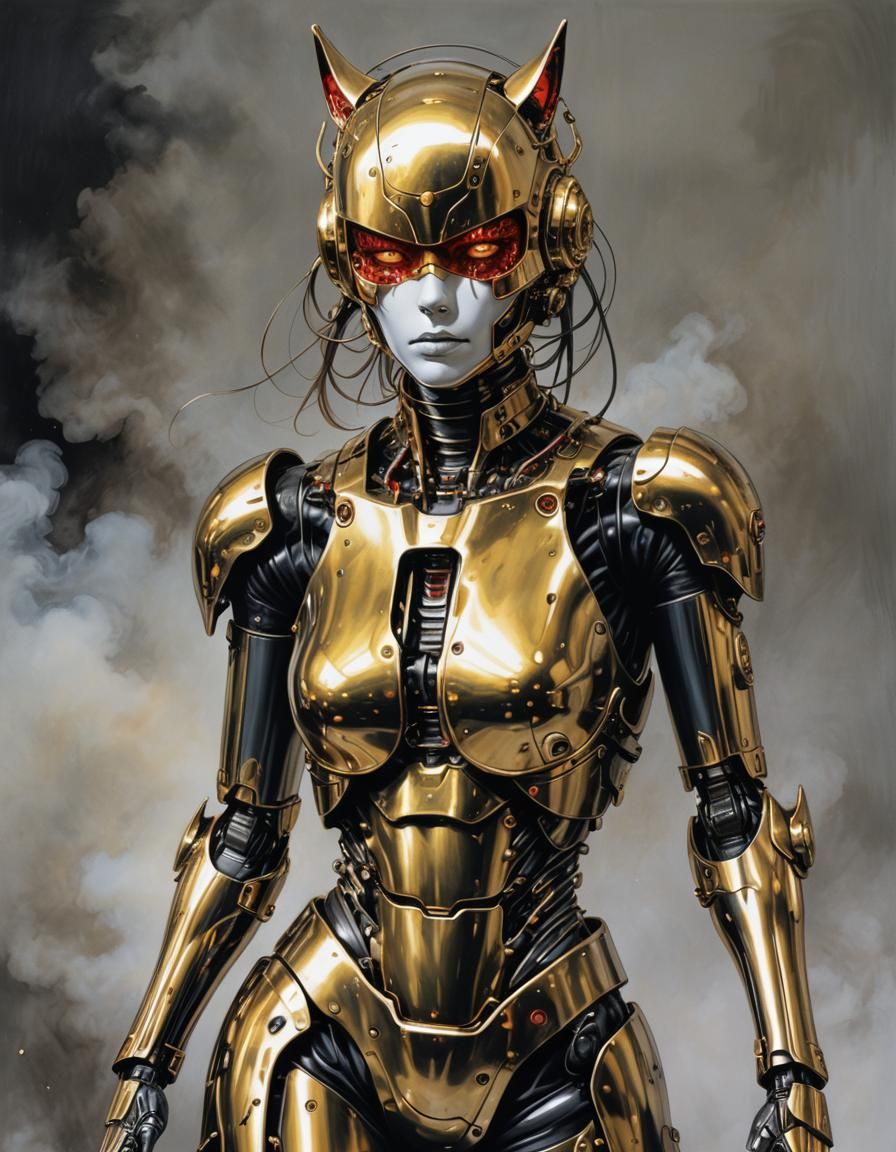 Golden Neko Cyborg - Surviving an Attack, Slightly Damaged