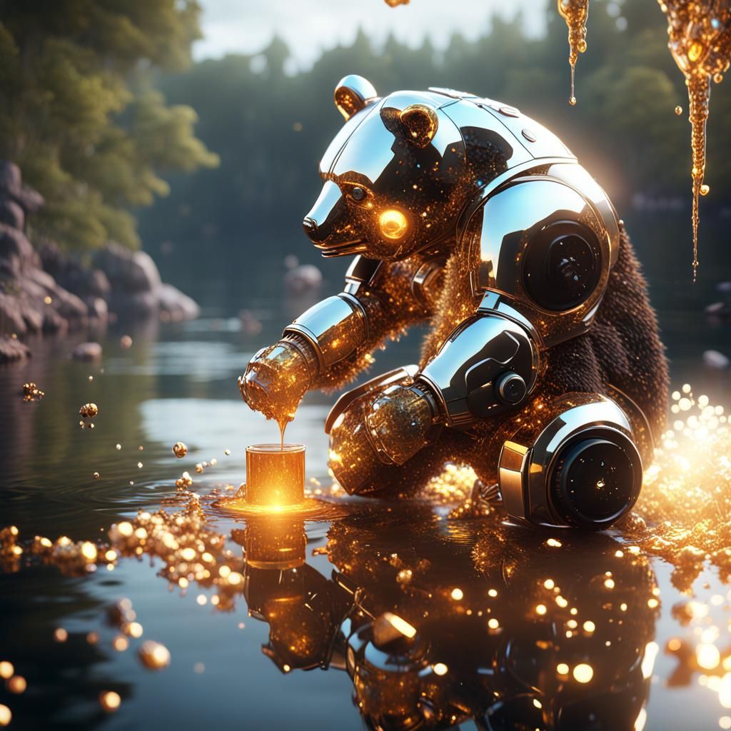 Futuristic Glitter Bear Enjoys Sparkle Honey