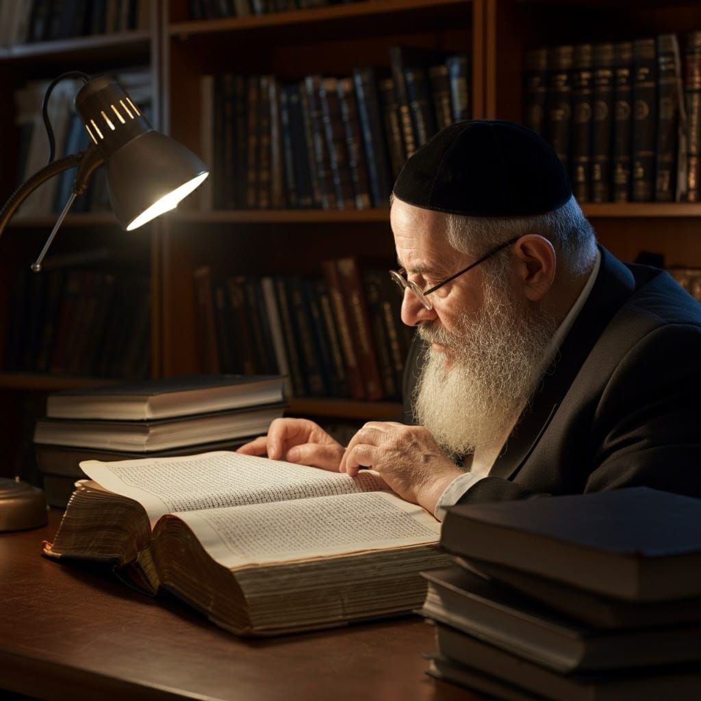Rabbi Engrossed in Gemara Study: Hyperrealistic Portrait