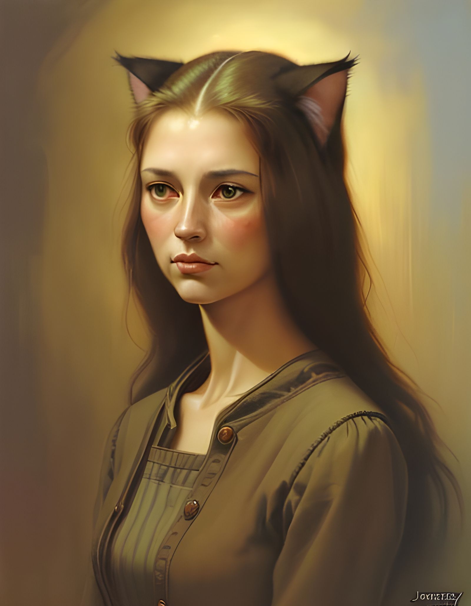 A Woman With A Cat's Head oil painting by James Gurney AI Generated