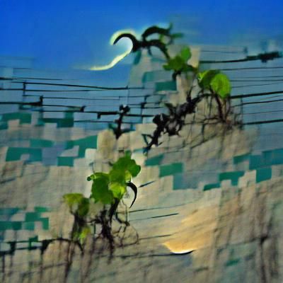 Vines crawling towards the moon impressionism