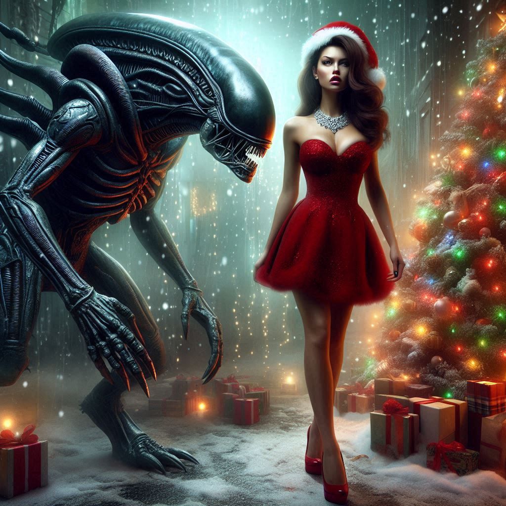 Christmas picture with xenomorph