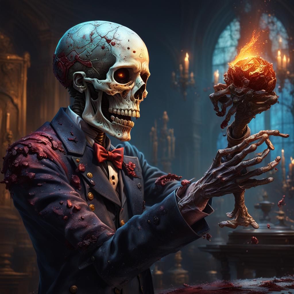 undeath, zombie, skeleton servant, dark fantasy, butler