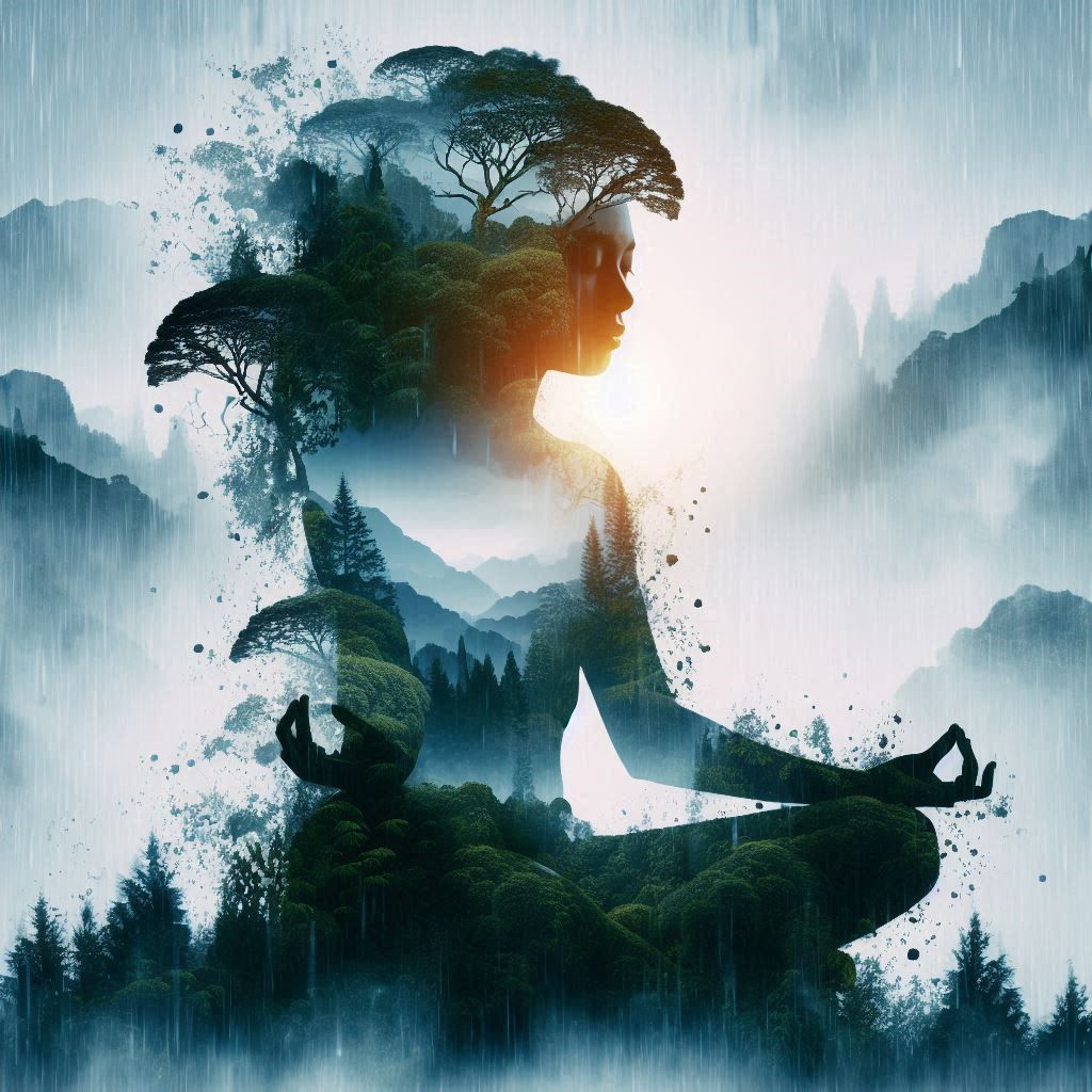 double exposure beautiful fantasy DALL-E 3 portrait landscap...