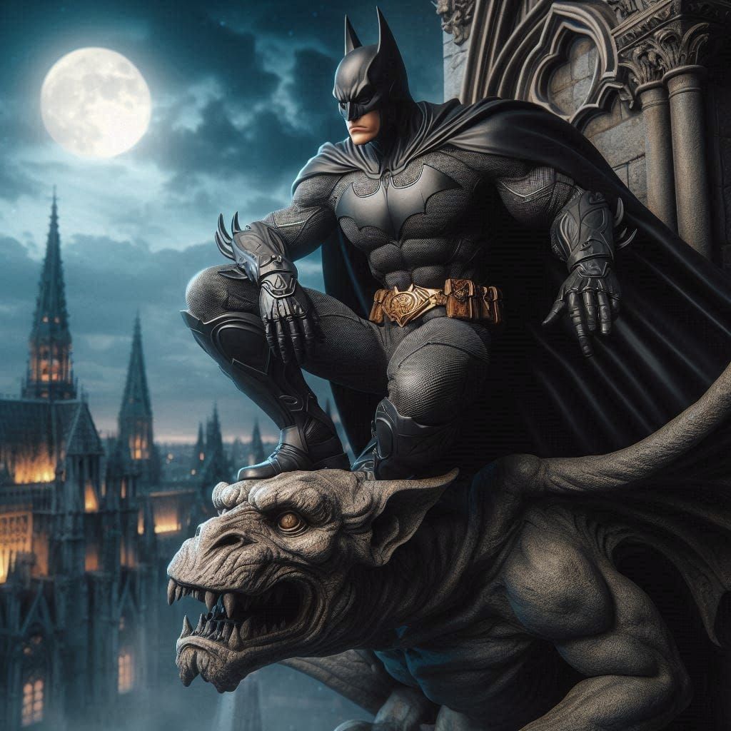 Batman Sitting on a Gargoyle