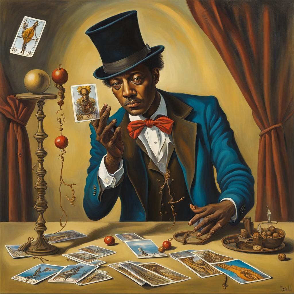 Tarot Card with an African American man as a Magician perfor...