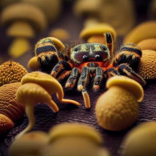 Tarantulas on Psychedelic Mushrooms in Hyperrealistic Style