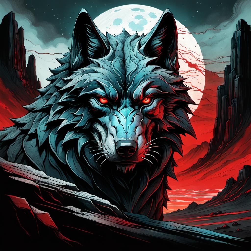 (Onyx toned lone wolf:1.5) 
massive (powerful beast:1.3),
(A...