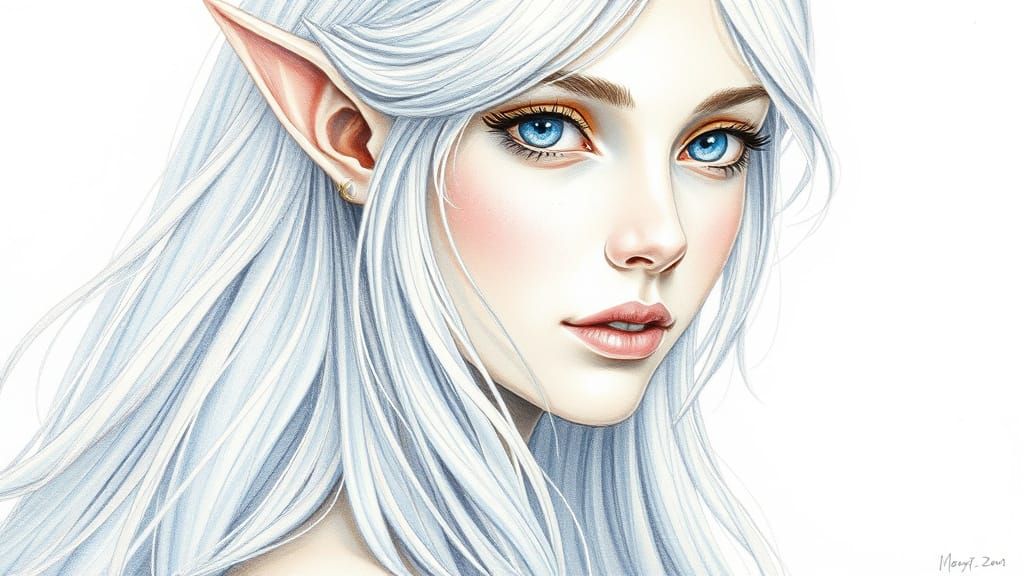 Ethereal Elven Woman: Gouache Painting Art
