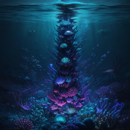 Great Massive sea snail neon colors and glowing in deep sea