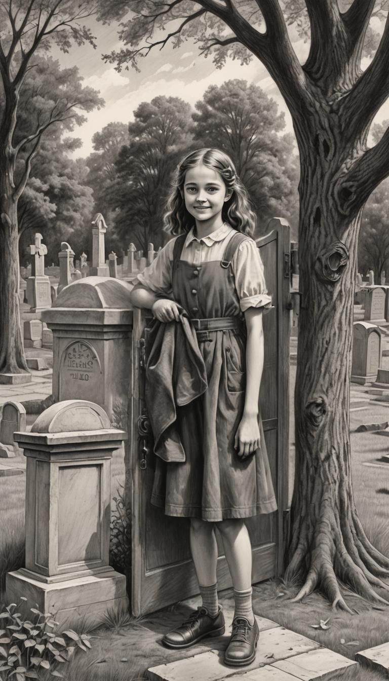 A black and white image in a pencil-drawing style. An eleven...