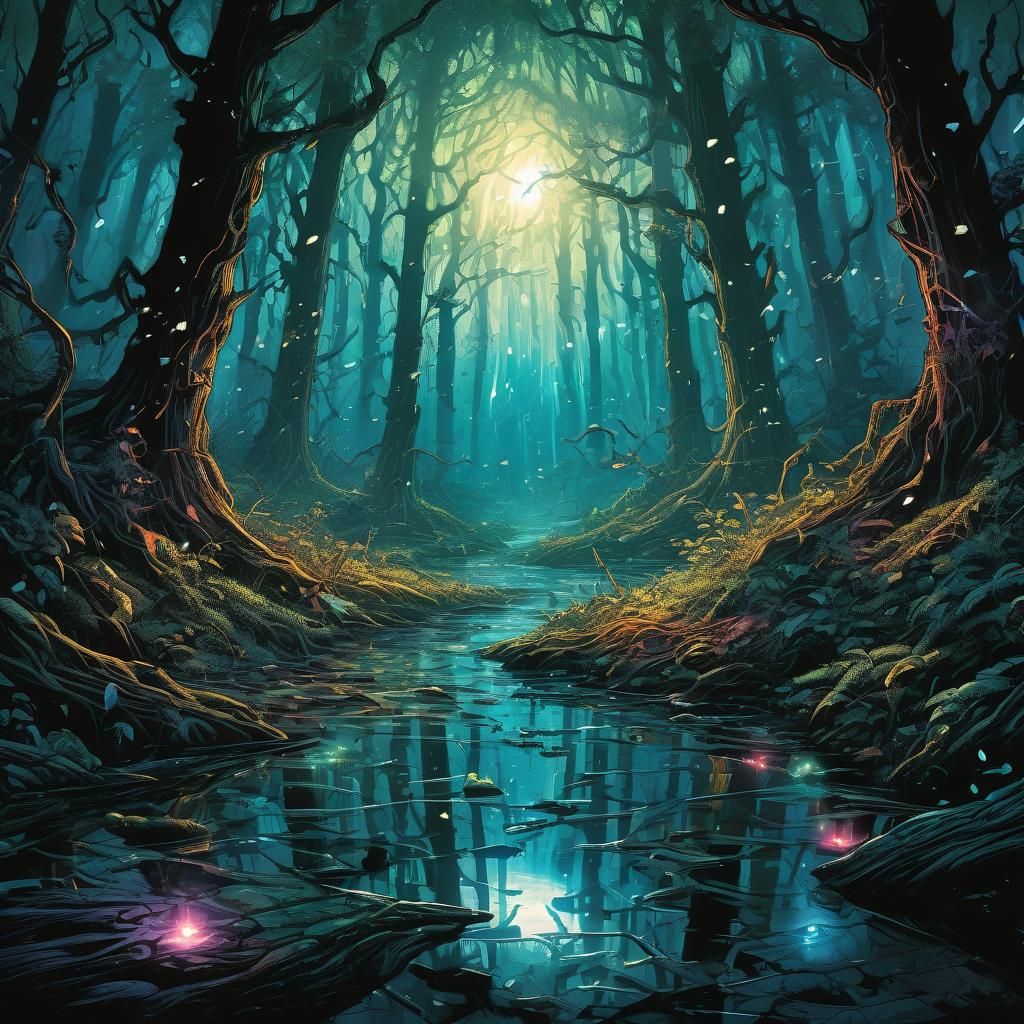 Dark Fantasy Comic Art: Broken Hearts in Mystical Forest