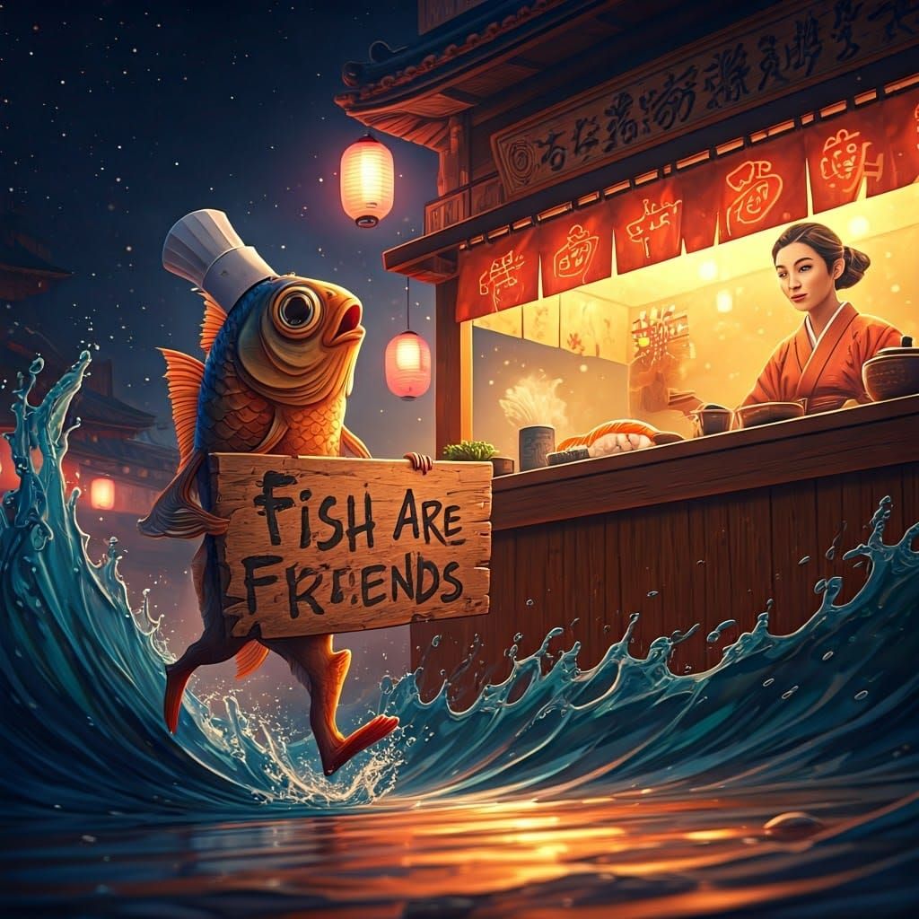 A concerned Charlie searches the fish market for his missing...