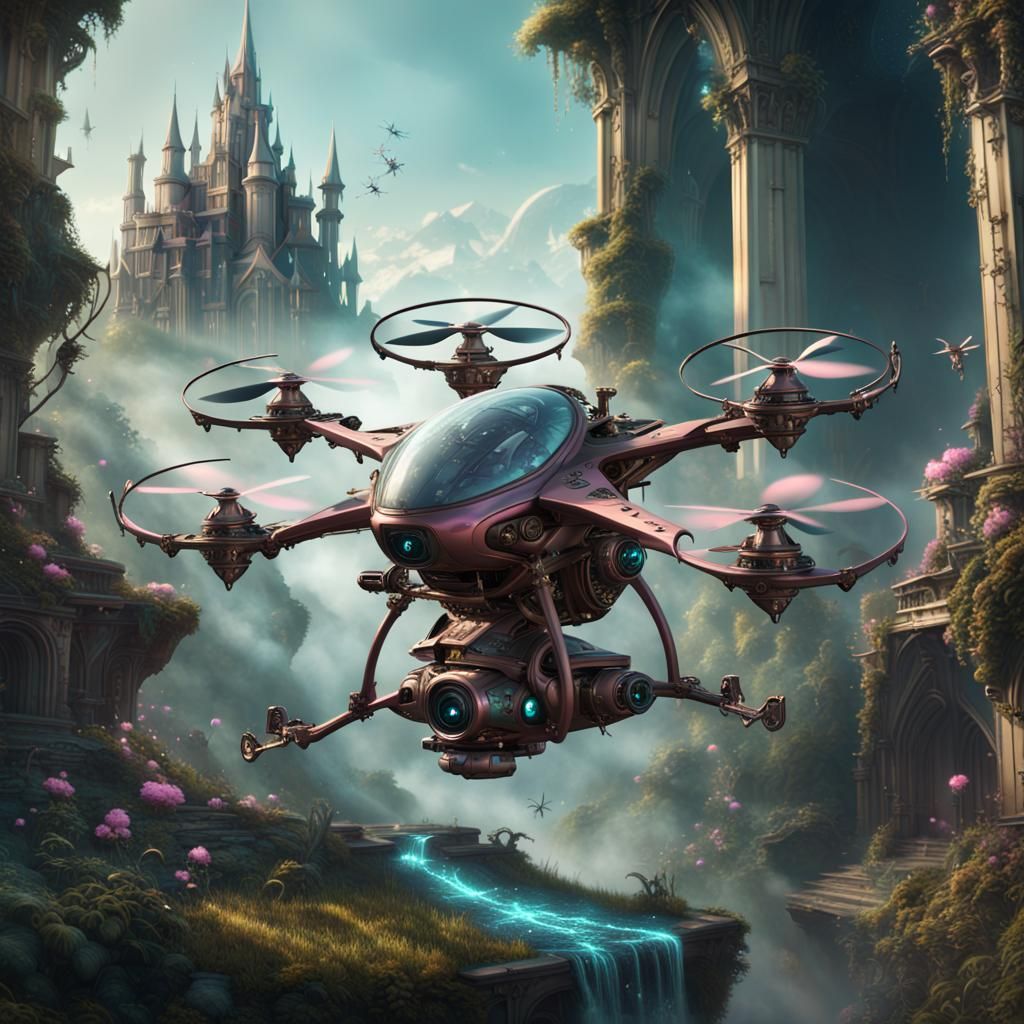 A futuristic drone in a sci-fi background