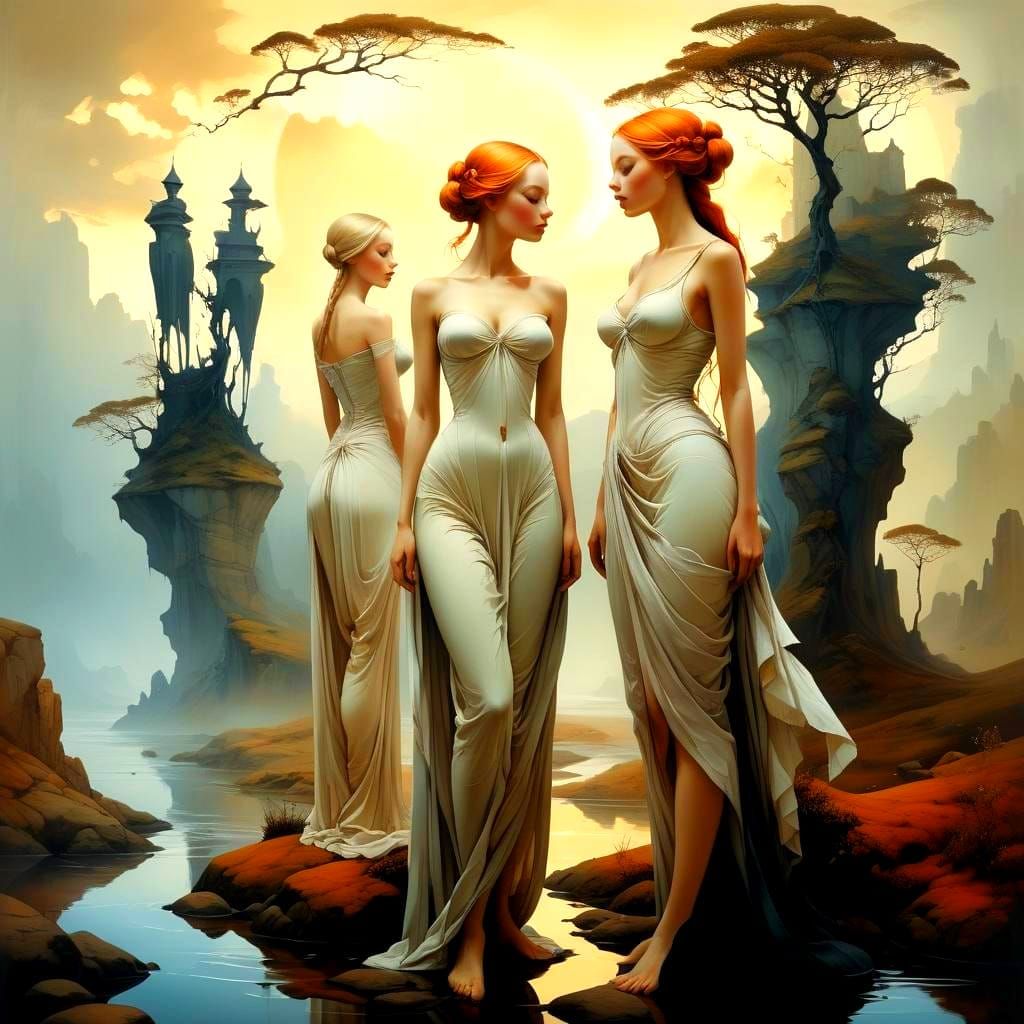 Ethereal Ladies in Mystical Landscape