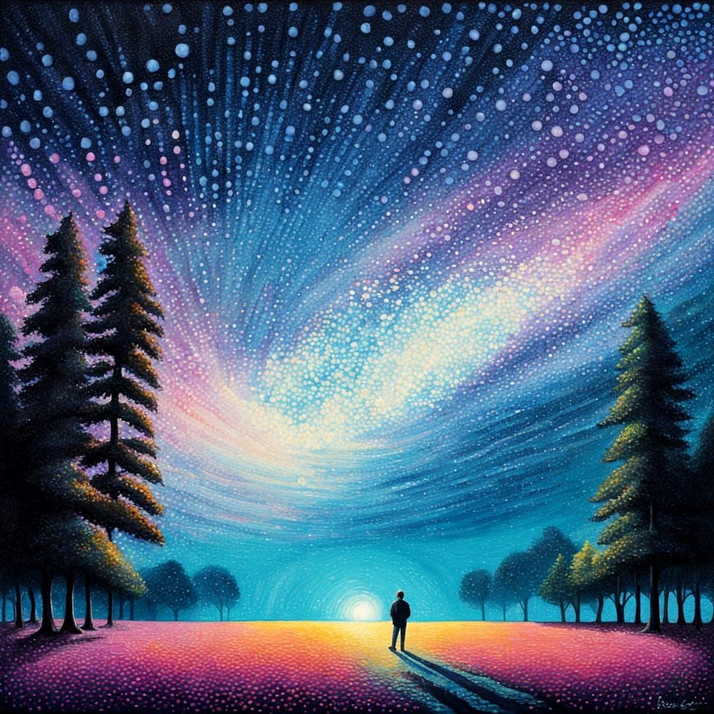 Pointillism Painting, Inverted Vaporwave Light  by @Calchexas