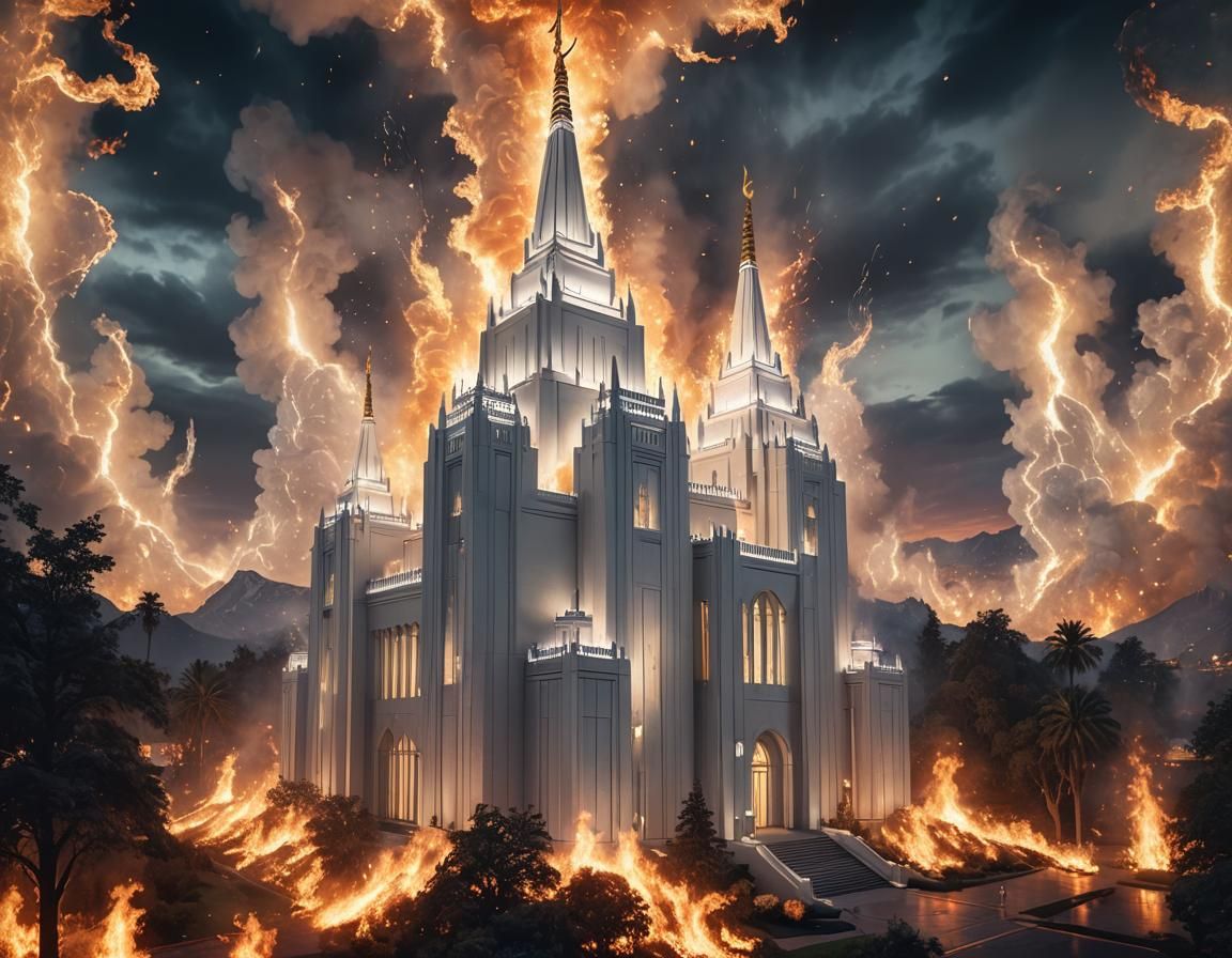Glowing Temple Ablaze: Dramatic Digital Matte Painting