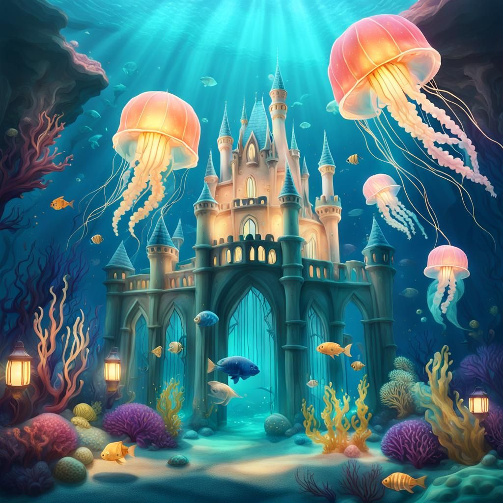 Surreal Underwater Kingdom with Jellyfish Lanterns