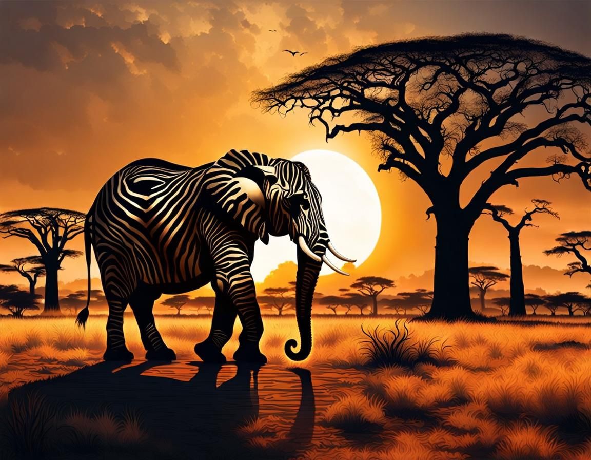 Zebra-striped elephant