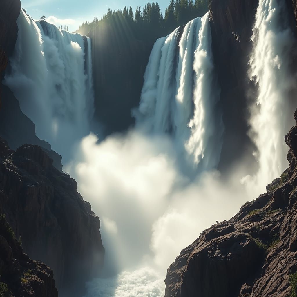 Majestic Waterfalls in Dramatic Natural Landscape