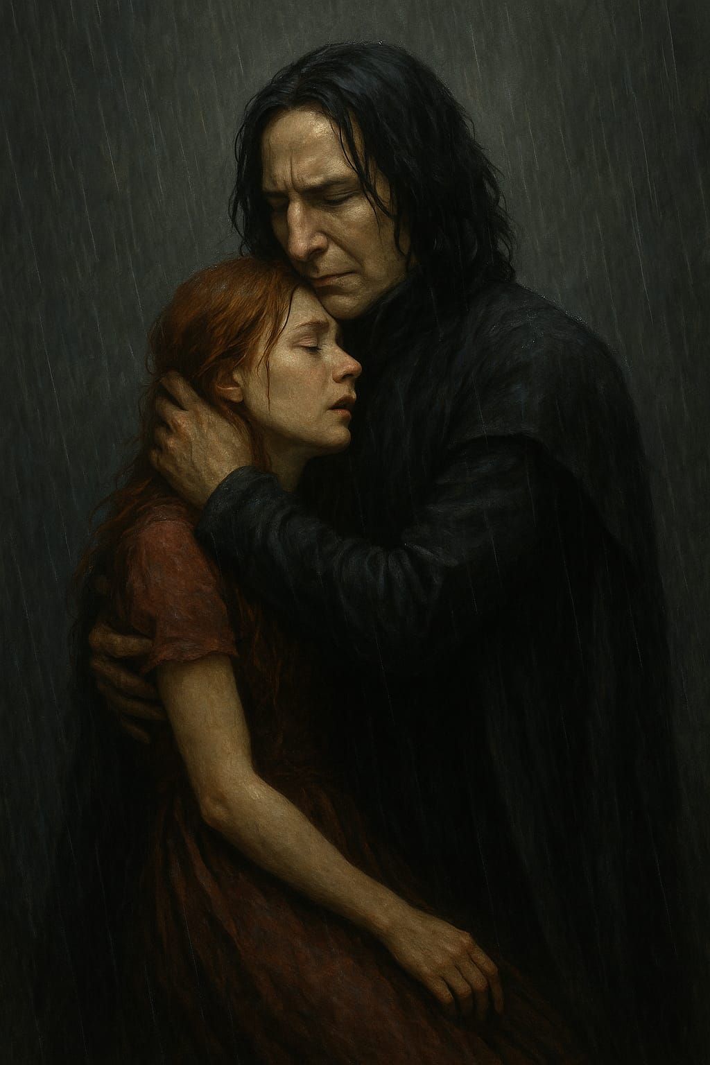 Snape with Lily in the rain