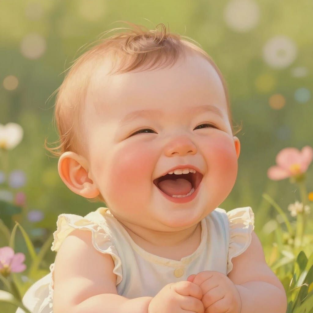 Joyful Baby Laughing in Whimsical Digital Painting