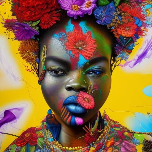 glass god, afrocentric, flowers around the head, hyperdetailed, 16k