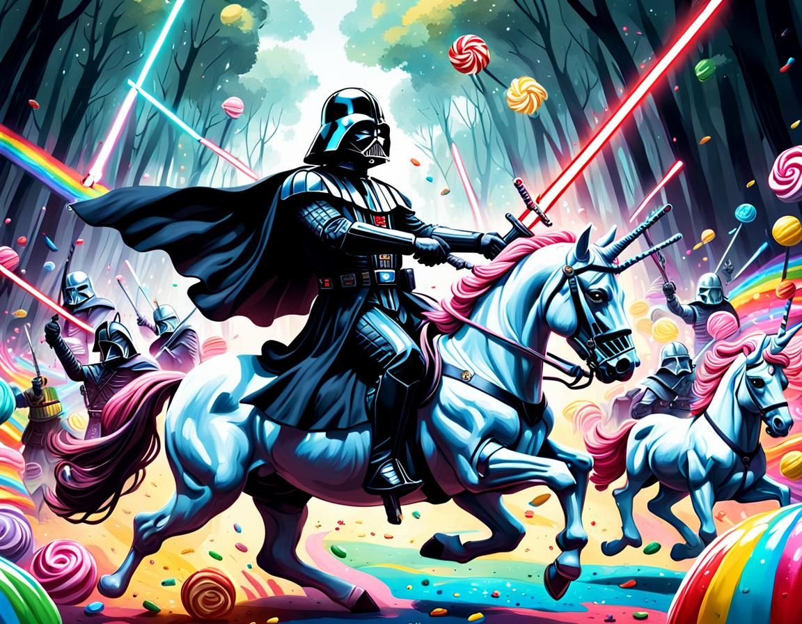 Sword fight Darth Vader while riding a unicorn