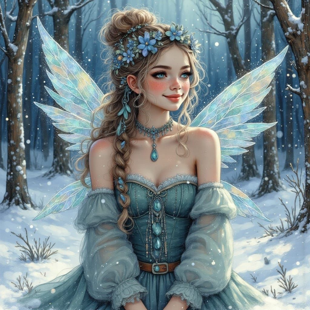 Winter Enchanted Fairy in Traditional Nordic Dress