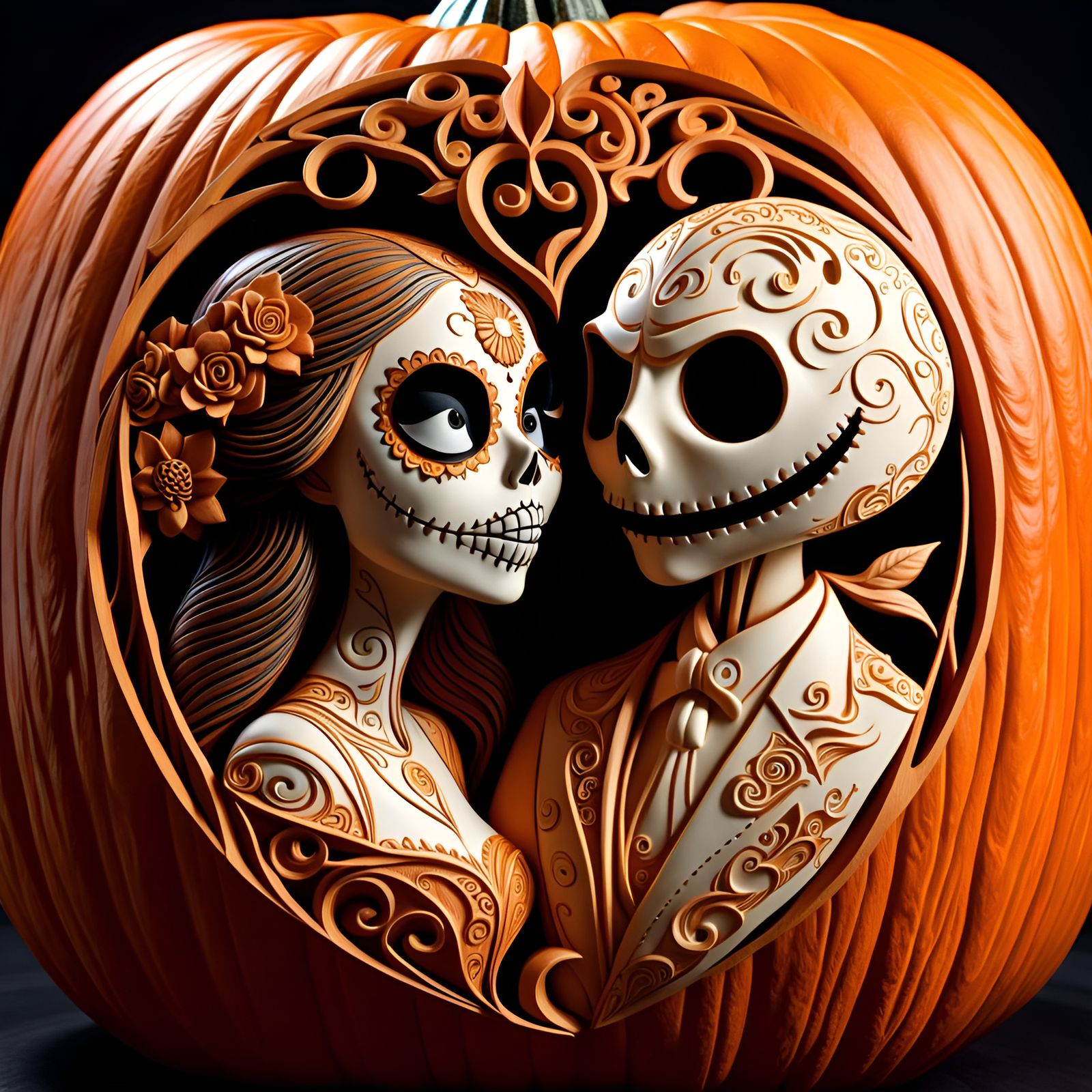 "JACK SKELLINGTON & MEXICAN CATRINA" LOVE Carved  by @JustBubu