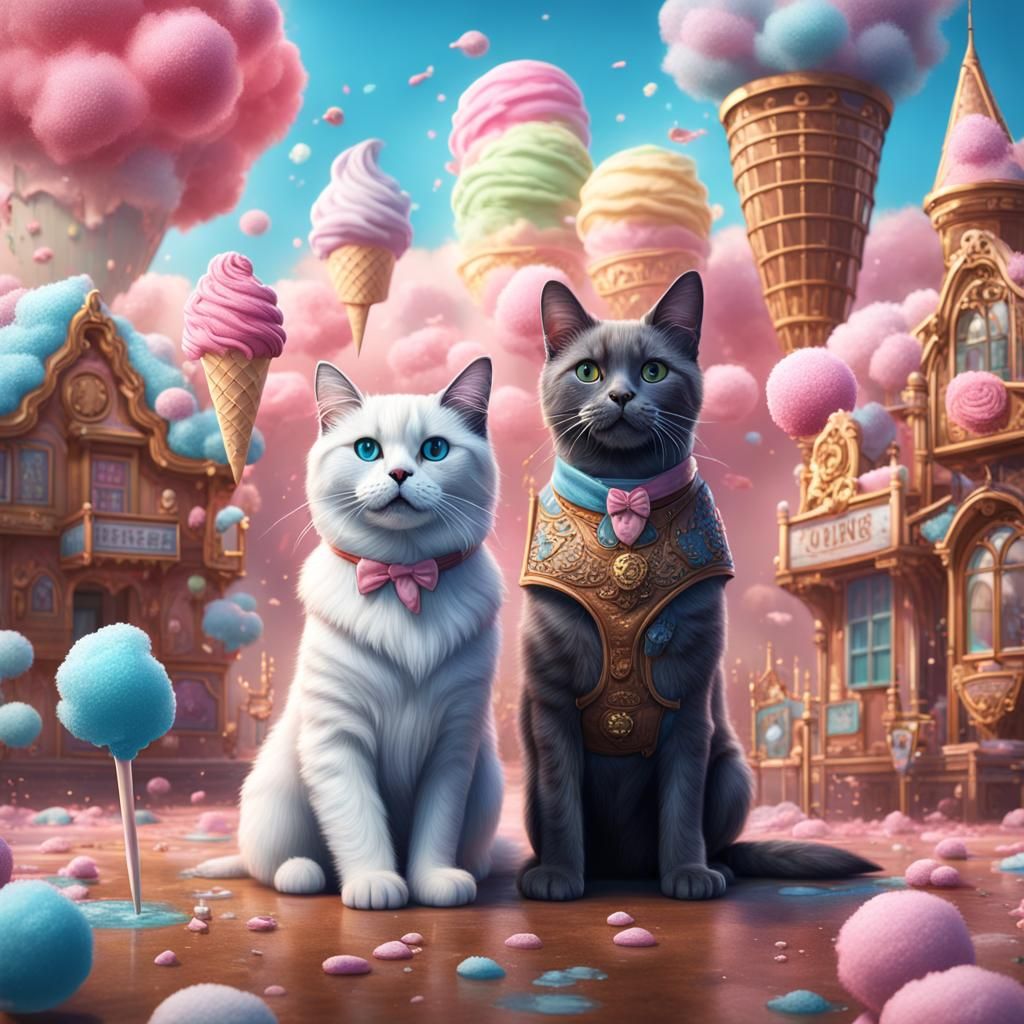 ice cream cat and cotton candy dog