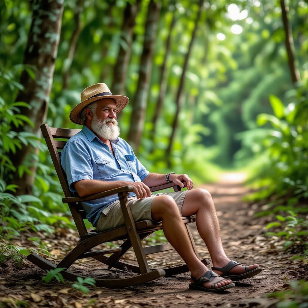Wooden Rocking Chair in Jungle Scene