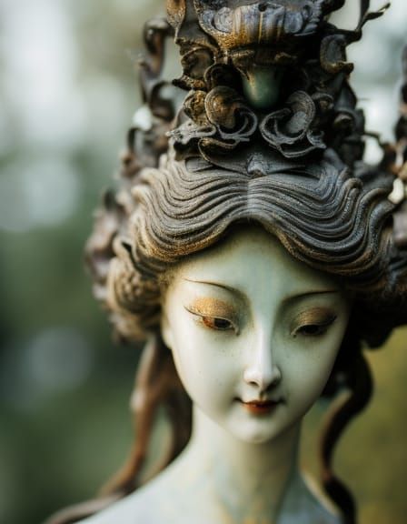 Yandere Statue Close-up in Anime Style