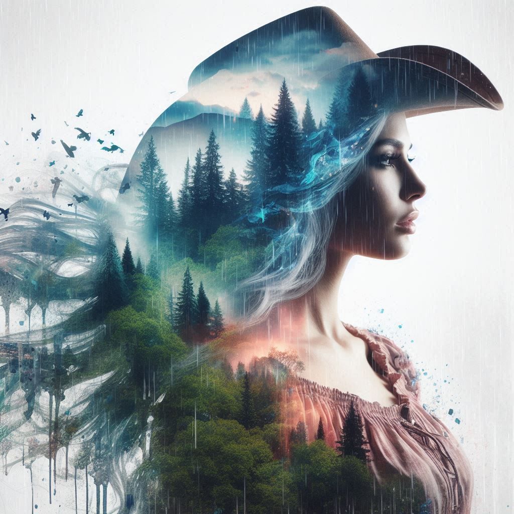 double exposure beautiful fantasy DALL-E 3 portrait landscape..
