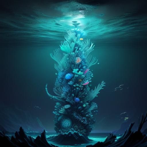 Great Massive sea snail neon colors and glowing in deep sea