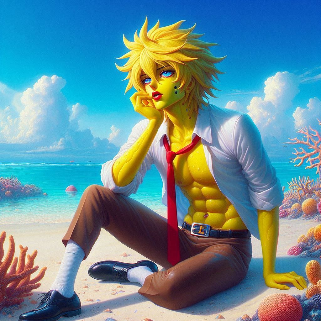 hajime sorayama retro 80s sci-fi futurism cute anime Spongeb...