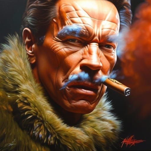 Arnold Schwarzenegger smokes a lit cigar linkedin profile picture