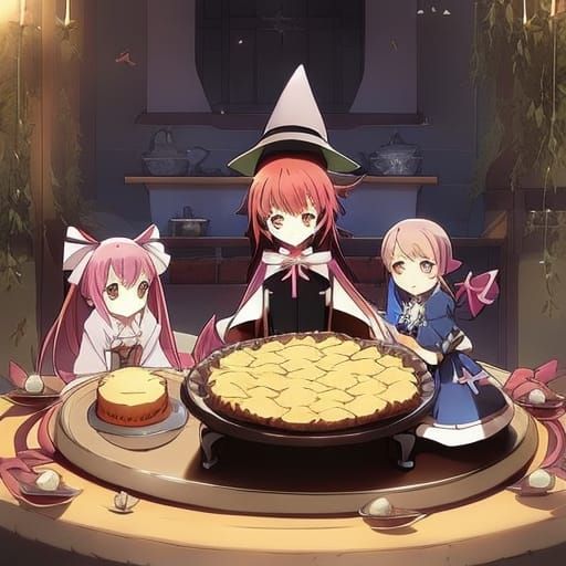 Little Witch baking pies, cakes and cookies.