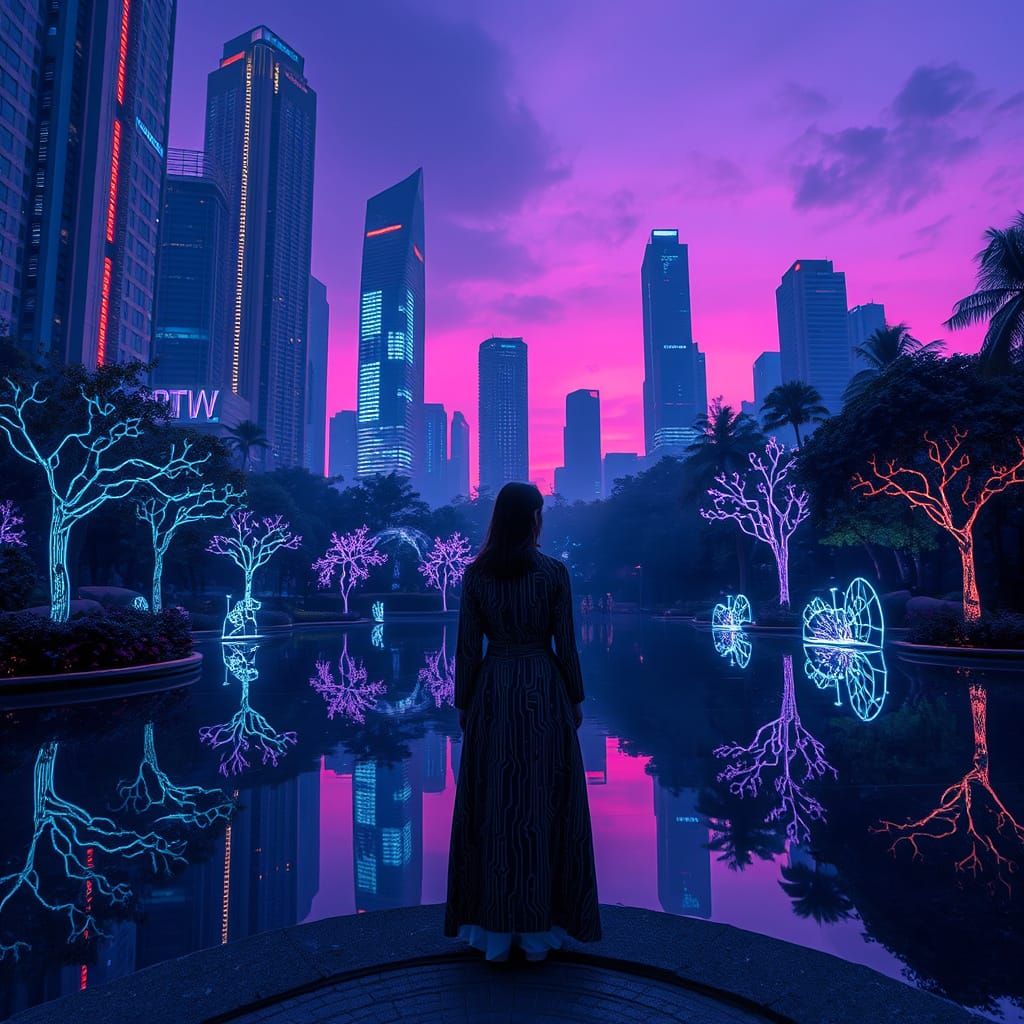 Serene Futuristic Cityscape at Twilight