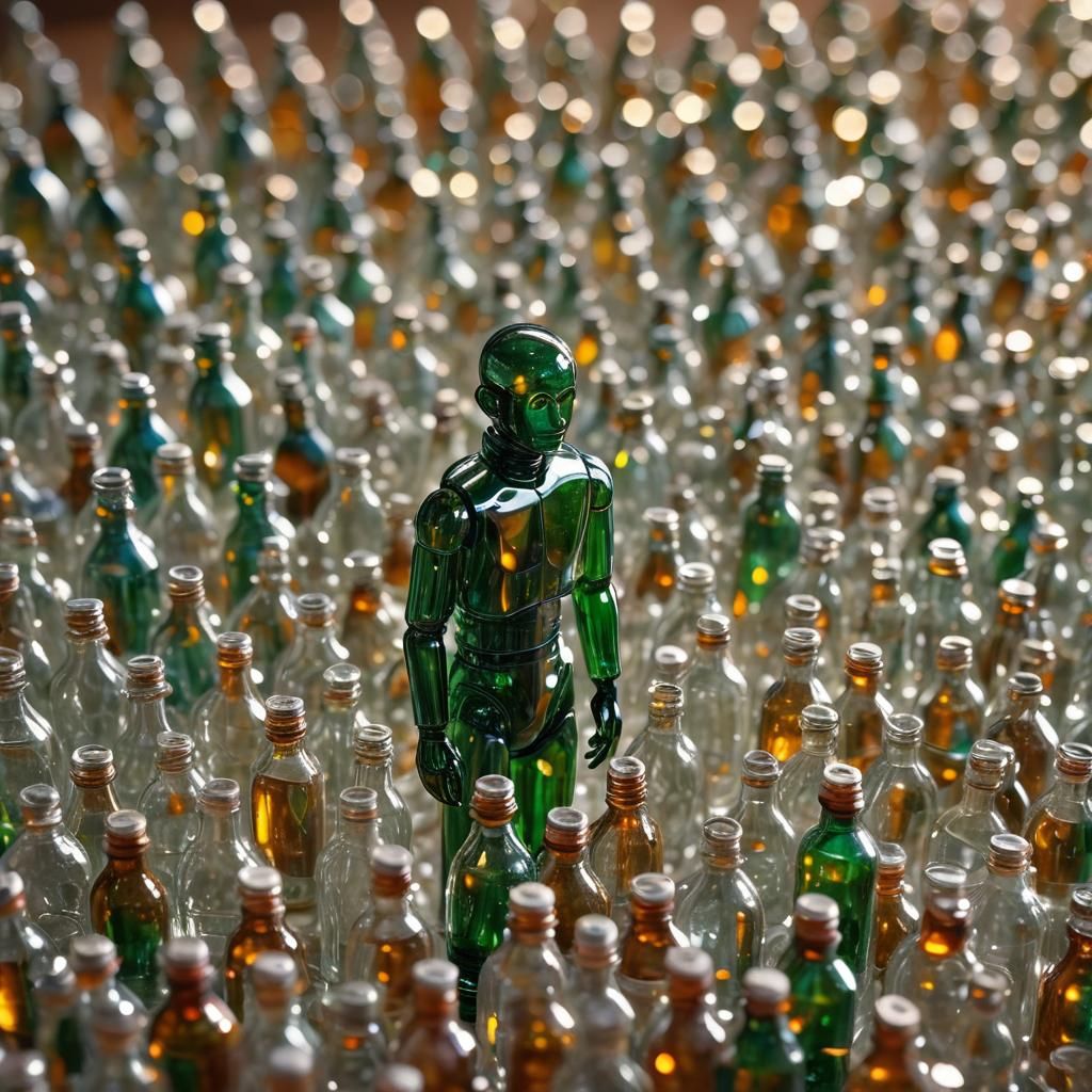 Glass Bottle Person: Macro Photography